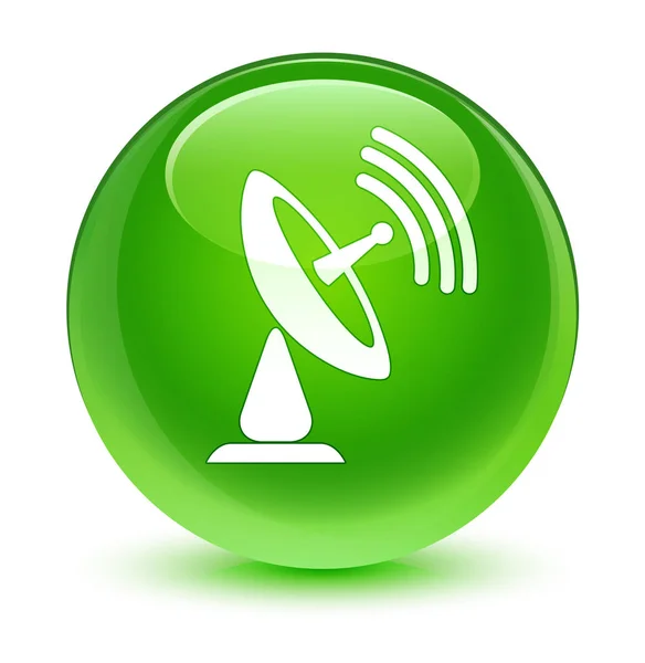 Ícone de antena parabólica botão redondo verde vítreo — Fotografia de Stock