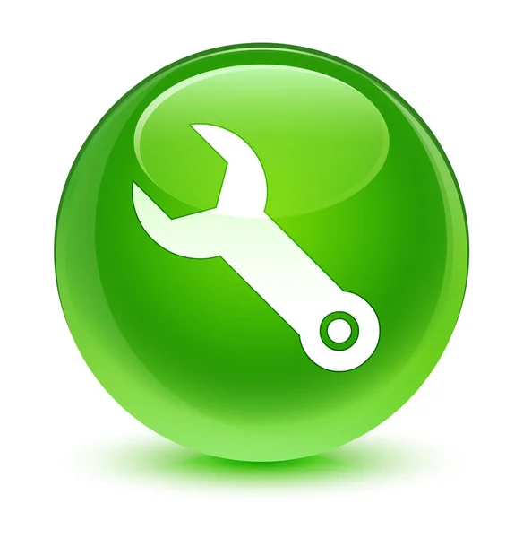 Wrench icon glassy green round button — Stock Photo, Image