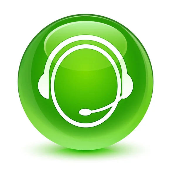 Customer care service icon glassy green round button — Stock Photo, Image