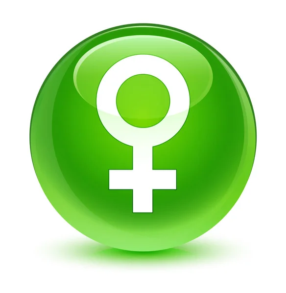 Bouton rond vert vitreux icône signe féminin — Photo