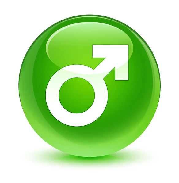 Icona segno maschile vetro verde pulsante rotondo — Foto Stock