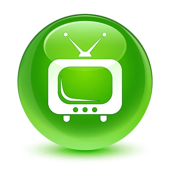 TV icon glassy green round button — Stock Photo, Image