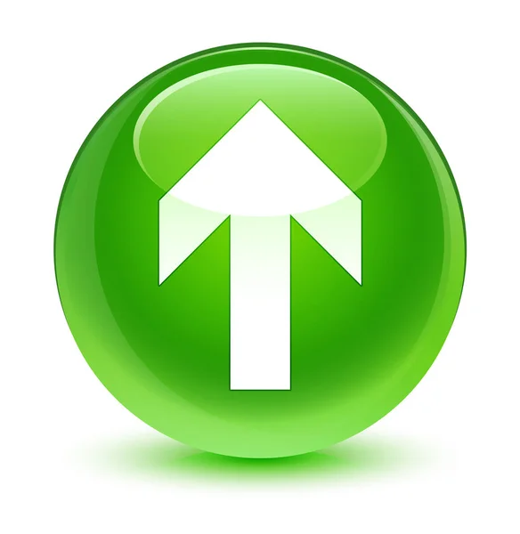 Uploaden van pijl pictogram glazig groene, ronde knop — Stockfoto