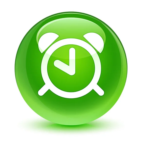Çalar saat simgesi camsı yeşil yuvarlak düğmesi — Stok fotoğraf