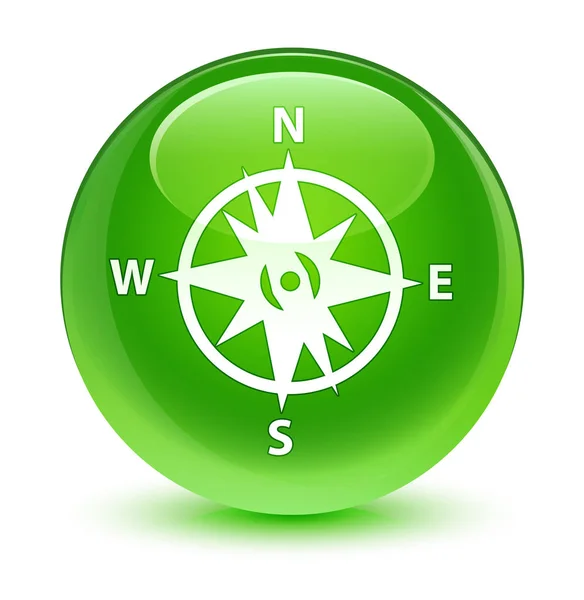Compass icon glassy green round button — Stock Photo, Image