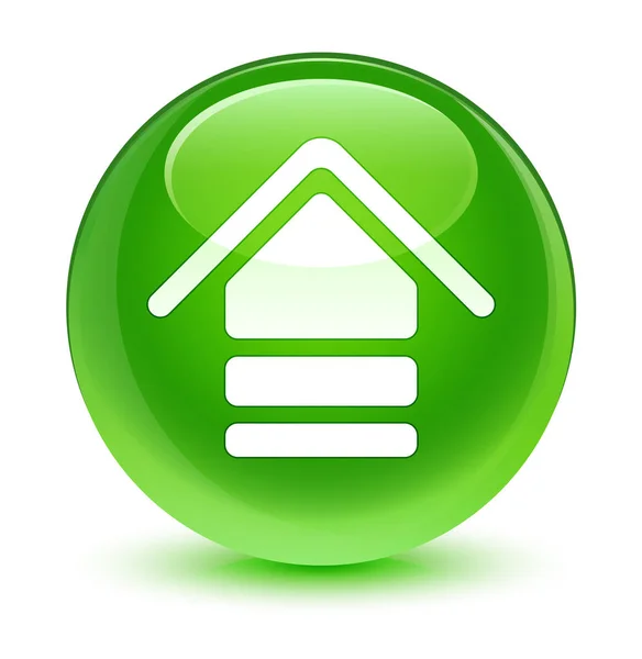 Hochladen Symbol glasig grünen runden Knopf — Stockfoto