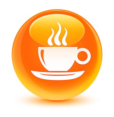 Kahve fincanı simge camsı turuncu yuvarlak düğmesi