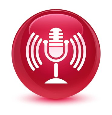 Mikrofon simgesi camsı pembe yuvarlak düğmesi