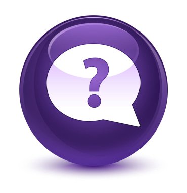 Soru işareti kabarcık kutsal kişilerin resmi camsı mor yuvarlak düğme