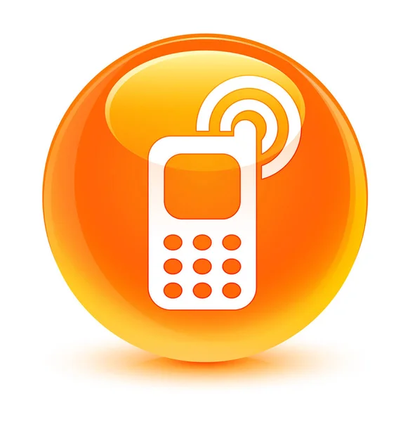Bouton rond orange vitreux icône sonnerie de téléphone portable — Photo