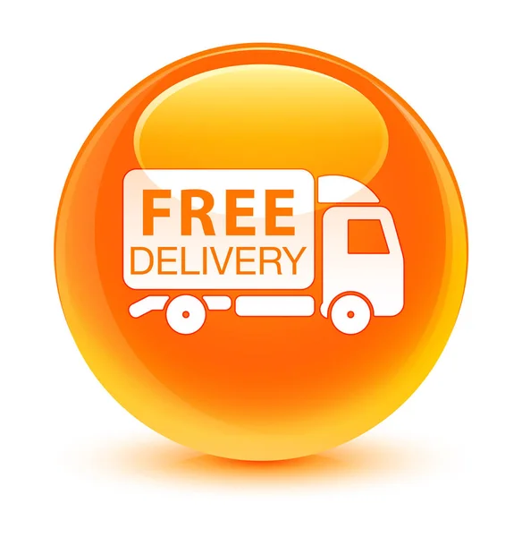 Consegna gratuita camion icona arancione vetro rotondo pulsante — Foto Stock