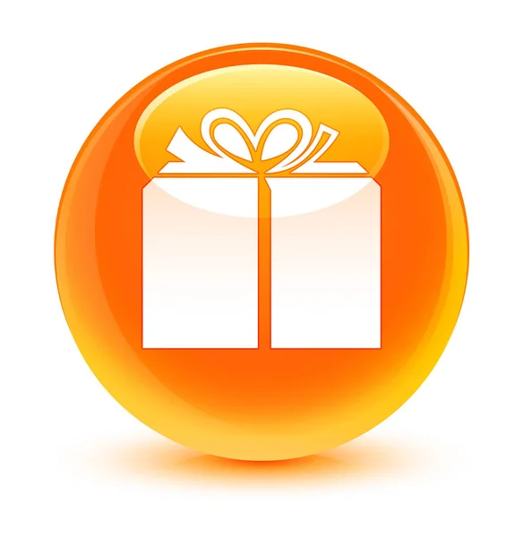 Gåva rutan ikon glasartade orange runda knappen — Stockfoto
