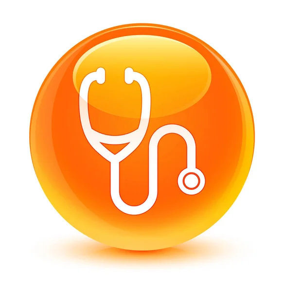 Stetoscopio icona vetro arancio pulsante rotondo — Foto Stock