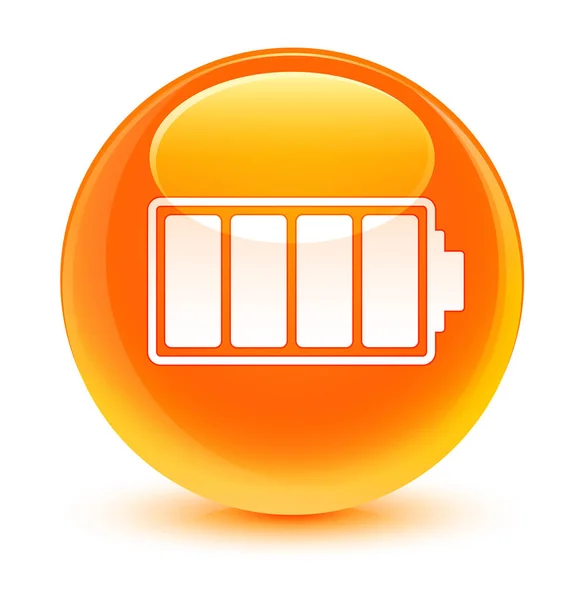 Піктограма батареї скляно-помаранчева кругла кнопка — стокове фото
