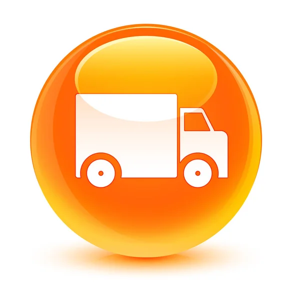 Ícone de caminhão de entrega botão redondo laranja vítreo — Fotografia de Stock