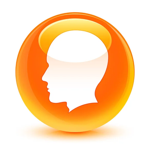 머리 남자 얼굴 아이콘 유리 오렌지 라운드 버튼 — 스톡 사진