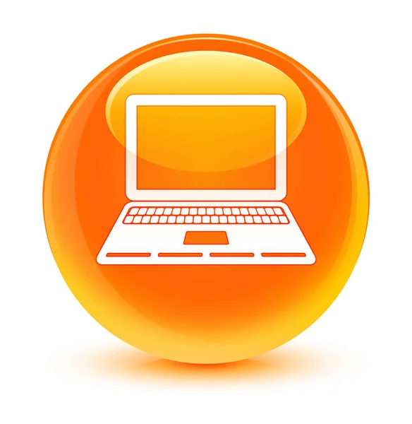 Laptop ikon üveges narancs kerek gomb — Stock Fotó