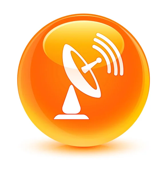 Ícone de antena parabólica botão redondo laranja vítreo — Fotografia de Stock