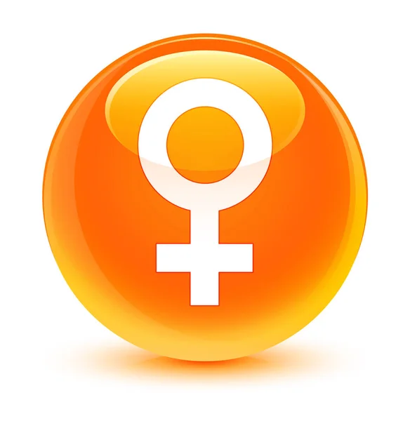 Ícone de sinal feminino botão redondo laranja vítreo — Fotografia de Stock