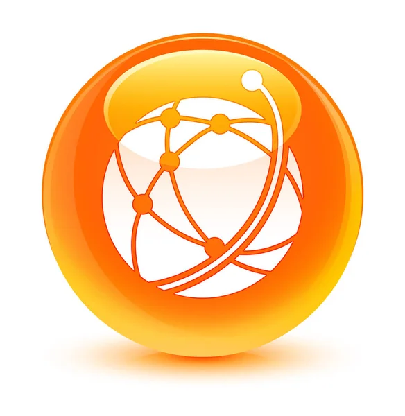 グローバル ネットワーク アイコン ガラス オレンジ丸ボタン — ストック写真