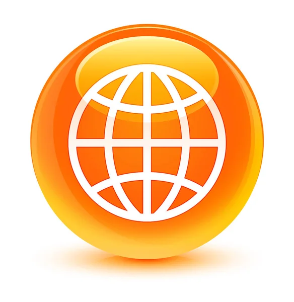 Ícone mundial laranja vítreo botão redondo — Fotografia de Stock