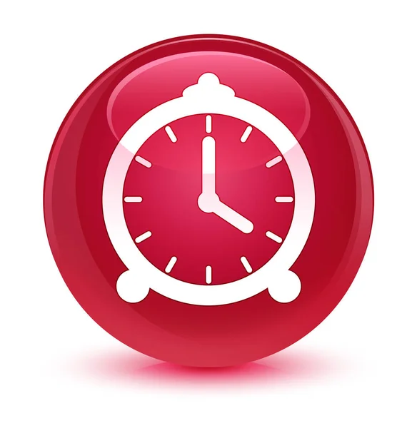 Alarm clock icon glassy pink round button — Stock Photo, Image