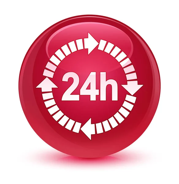 24 hours delivery icon glassy pink round button — Stock Photo, Image