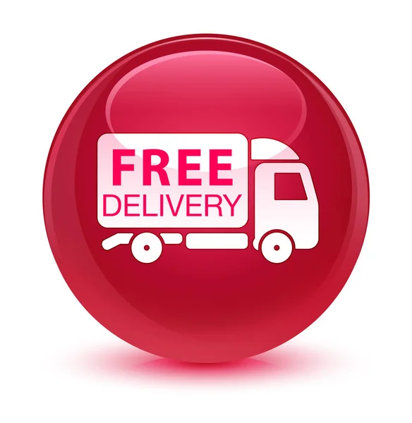 Free delivery truck icon glassy pink round button — Stock Photo, Image