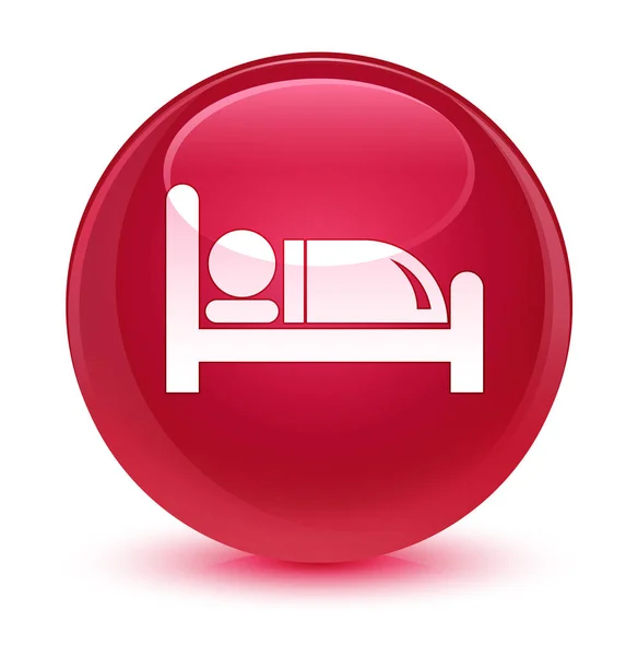 Ícone da cama do hotel botão redondo rosa vítreo — Fotografia de Stock