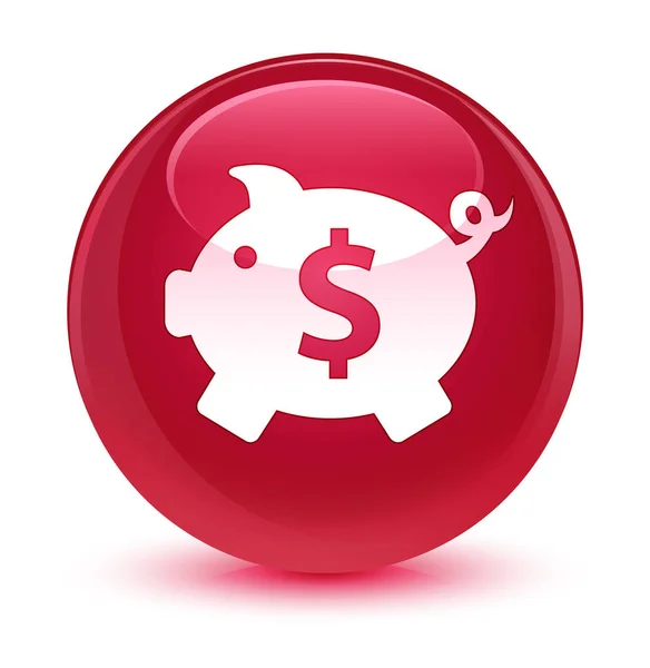 小猪银行美元符号图标玻粉色圆形按钮 — 图库照片