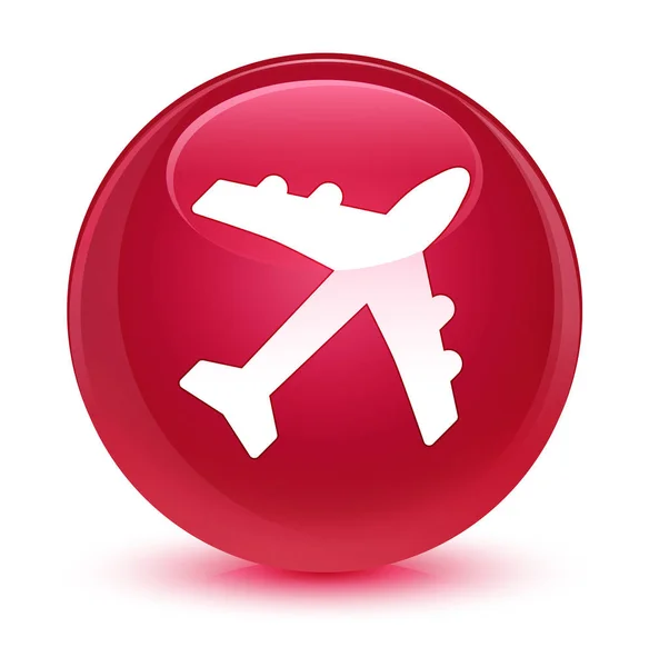Plane icon glassy pink round button — Stock Photo, Image