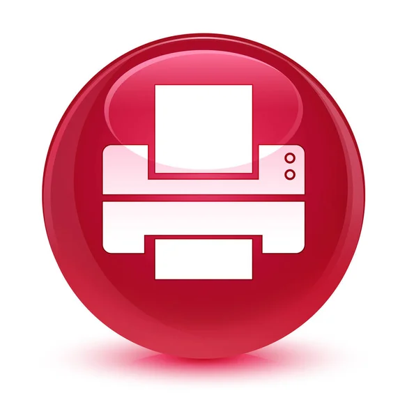 Піктограма принтера скляно-рожева кругла кнопка — стокове фото