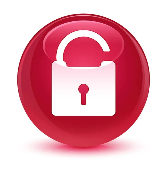 Unlock icon glassy pink round button — Stock Photo, Image