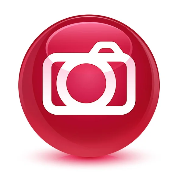 Przycisk okrągły różowy ikona szklisty aparatu — Zdjęcie stockowe