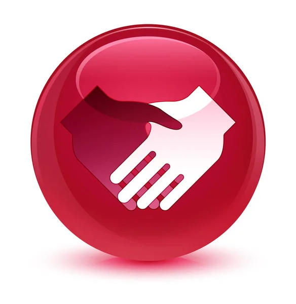 Icono de apretón de manos esmaltado botón redondo rosa — Foto de Stock