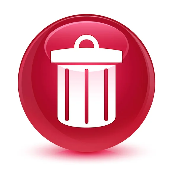 Ícone de lixeira botão redondo rosa vítreo — Fotografia de Stock