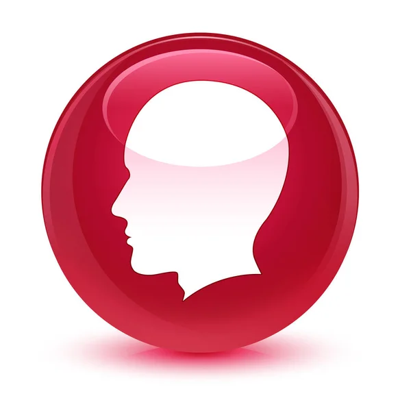 Κεφάλι ανδρικό πρόσωπο εικονίδιο υαλώδη ροζ στρογγυλό κουμπί — Φωτογραφία Αρχείου