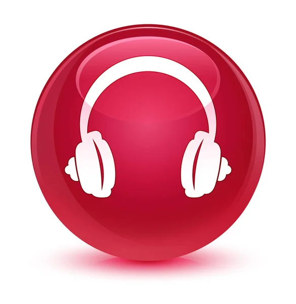 Kopfhörer-Symbol glasig rosa runder Knopf — Stockfoto