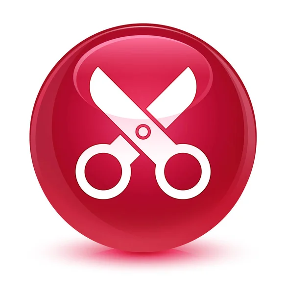 Ícone de tesoura botão redondo rosa vítreo — Fotografia de Stock