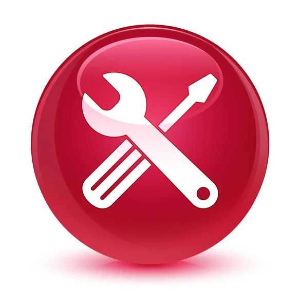 Eszközök ikonra üveges rózsaszín kerek gomb — Stock Fotó