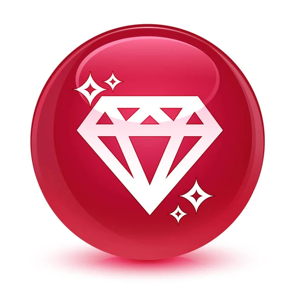 Diamant icône verre rose bouton rond — Photo