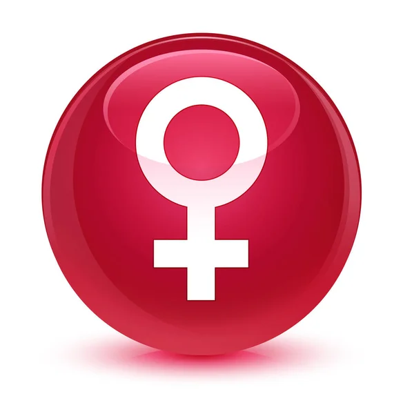 Icona segno femminile vetro rosa pulsante rotondo — Foto Stock