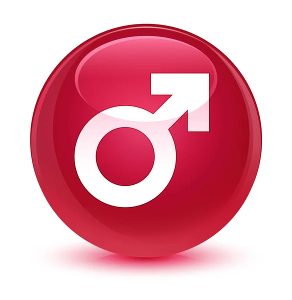 Ícone de sinal masculino botão redondo rosa vítreo — Fotografia de Stock