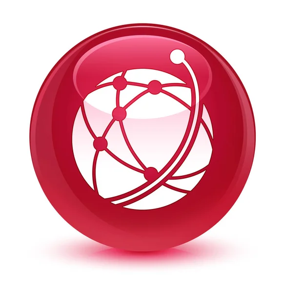 Icône du réseau mondial bouton rond rose vitreux — Photo