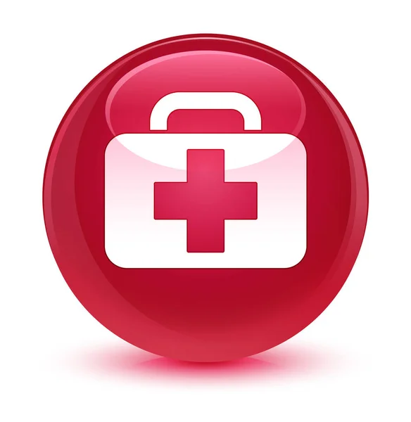 医療バッグ アイコン ピンク ラウンド ガラスボタン — ストック写真