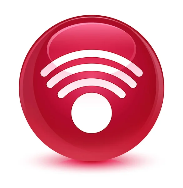 Wi-Fi ikonu sklovité růžové kulaté tlačítko — Stock fotografie