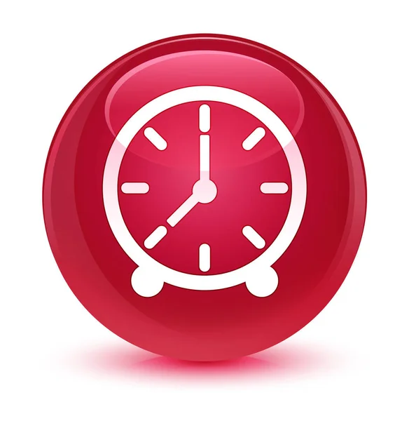 Clock icon glassy pink round button — Stock Photo, Image