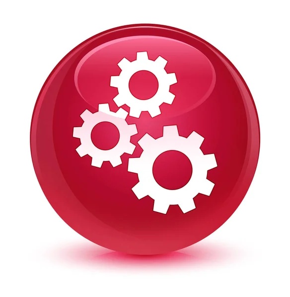 Versnellingen pictogram glazig roze ronde knop — Stockfoto