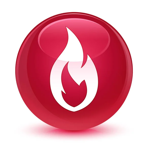 Icône de flamme de feu bouton rond rose vitreux — Photo