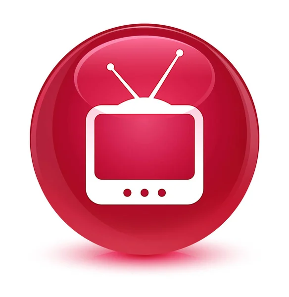 Icona TV rosa vetro pulsante rotondo — Foto Stock